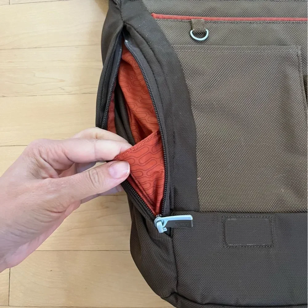 TUMI T-Tech 51128 Messenger Bag in Dark Brown and Olive Green